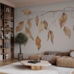 Papier peint – Branche aux feuilles beiges