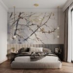 Papier peint – Branches brunes et fines touches dorées