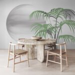 Papier peint – Palmier vert et cercle gris