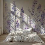 Papier peint – Épis fleuris violets sur fond beige