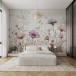 Papier peint – Prairie de fleurs roses et crème