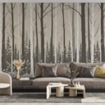 Papier peint – Troncs d’arbres noirs sur fond beige