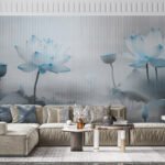 Papier peint – Lotus bleus sur fond brumeux