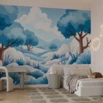 Papier peint – Paysage imaginaire aux arbres bleus
