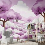 Papier peint – Paysage imaginaire aux arbres violets