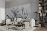 Papier peint – Feuillage bleu au trait sur fond gris – Image 2