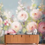 Papier peint – Fleurs rondes multicolores en aquarelle