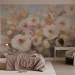 Papier peint – Bouquet de fleurs crème et pêche