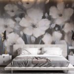 Papier peint – Fleurs blanches sur fond gris sombre