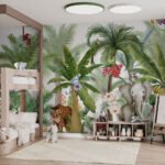 Papier peint – Animaux et palmiers dans la jungle