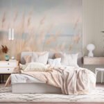 Papier peint – Feuillages pastel orange et bleu