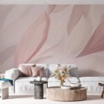 Papier peint – Grandes feuilles rose poudré en mouvement