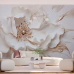 Papier peint – Fleur blanche aux contours dorés