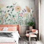 Papier peint – Fleurs champêtres et feuillage vert