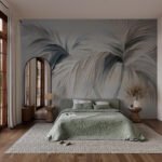 Papier peint – Palmes bleu grisé en transparence