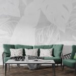 Papier peint – Grandes feuilles blanches au trait