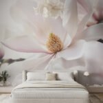 Papier peint – Magnolia blanc et rose en gros plan