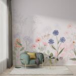 Papier peint – Fleurs champêtres multicolores au trait