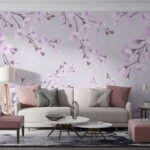 Papier peint – Branches fleuries mauves en cascade