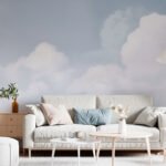 Papier peint – Nuages blancs sur ciel bleu doux