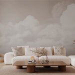 Papier peint – Nuages blancs sur fond beige