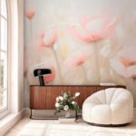 Papier peint – Fleurs corail en transparence