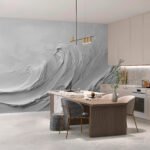 Papier peint – Vague blanche sculptée sur fond gris