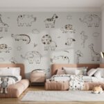 Papier peint – Animaux de la savane au trait noir