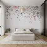 Papier peint – Petites feuilles roses et vertes en cascade