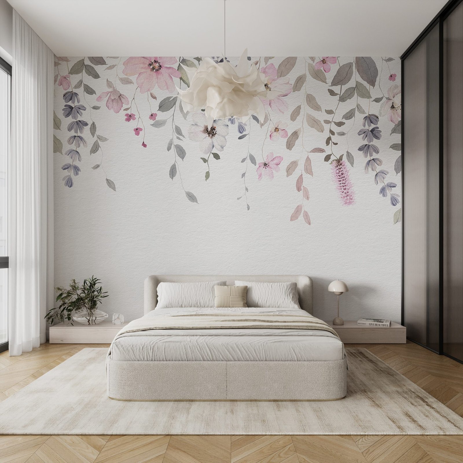 w03315pib1ms.jpg Papier peint – Petites feuilles roses et vertes en cascade – Image 1