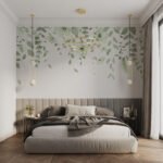 Papier peint – Petites feuilles vertes en cascade