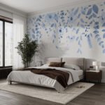 Papier peint – Petites feuilles bleues en cascade