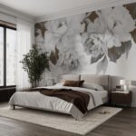 Papier peint – Pivoines blanches sur fond gris