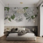 Papier peint – Pivoines blanches et feuillage vert