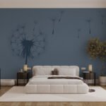 Papier peint – Pissenlits bleu nuit sur fond bleu