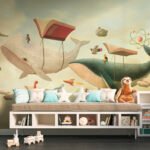 Papier peint – Paysage imaginaire aux livres volants – W03327V1