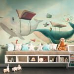 Papier peint – Paysage imaginaire aux livres volants – W03327V2