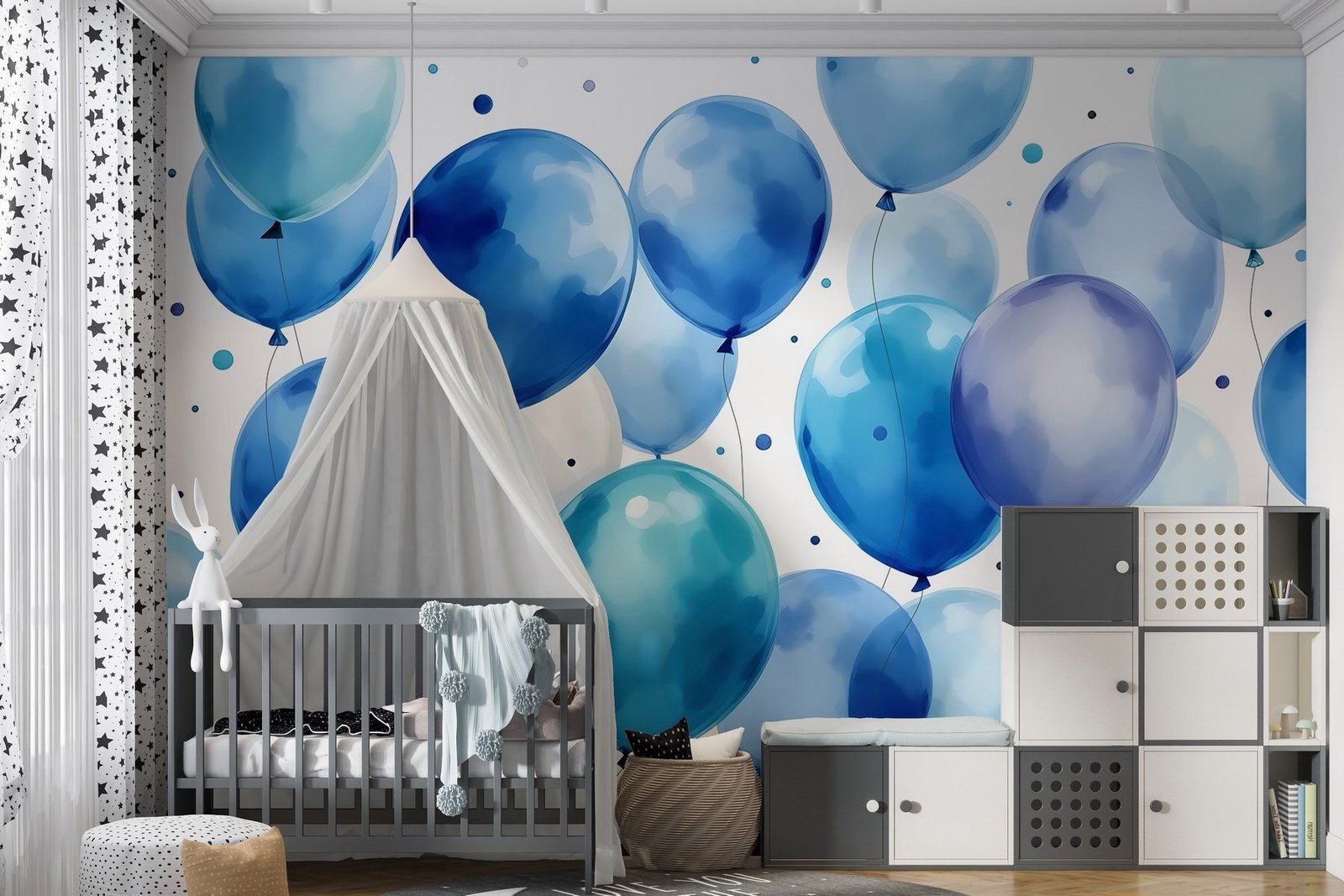 w03330pir9r.jpg Papier peint – Ballons bleus en aquarelle – Image 1
