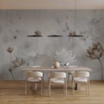 Papier peint – Lotus beiges sur fond brumeux