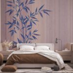 Papier peint – Bambous bleus sur fond rose