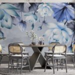 Papier peint – Fleurs bleues et blanches en cascade