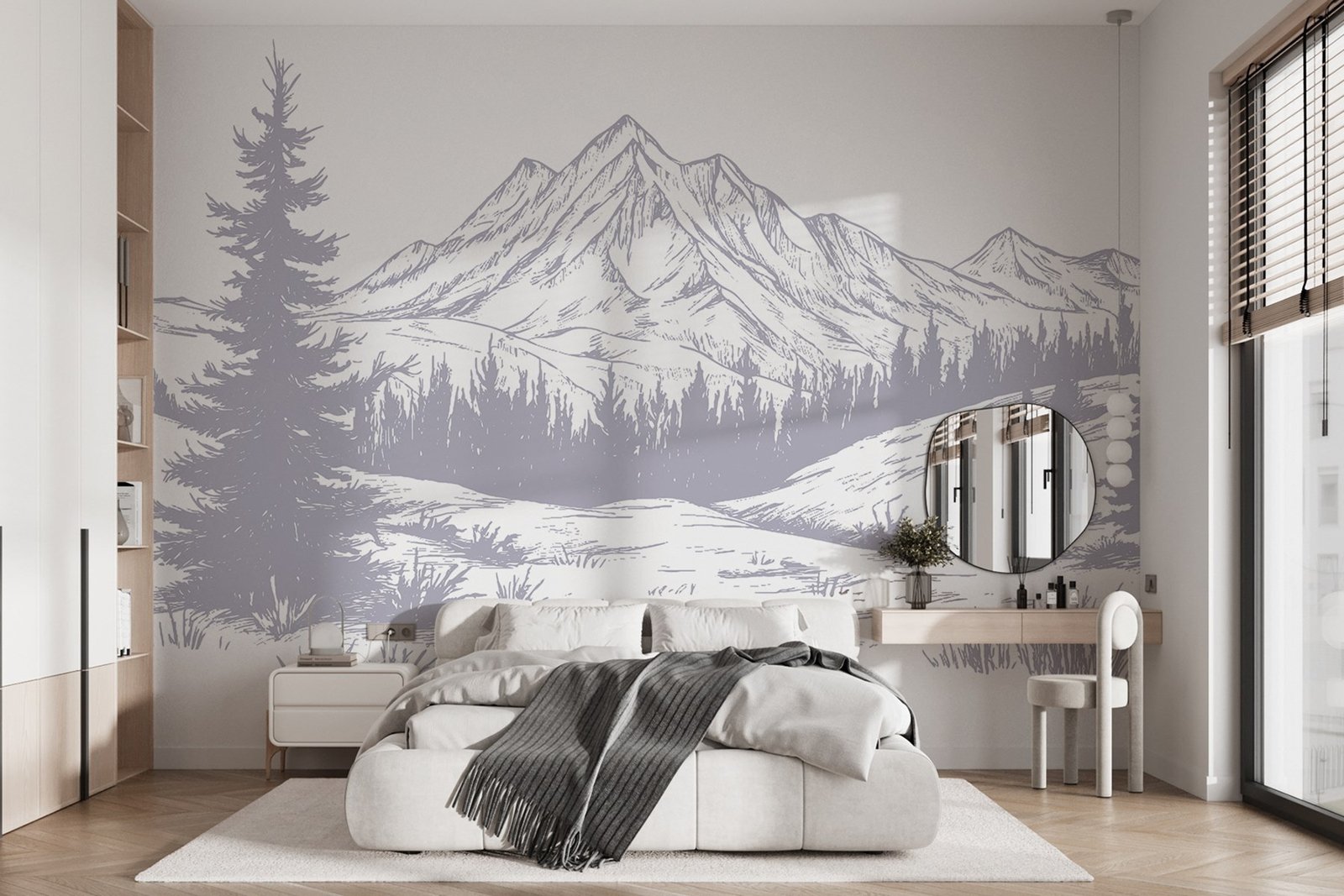 w03344v2pib13r.jpg Papier peint – Montagne enneigée et sapins mauves – Image 1