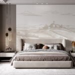 Papier peint – Paysage de collines beige au trait