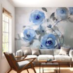 Papier peint – Roses bleues en aquarelle