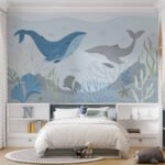 Papier peint – Baleines bleues et coraux pastel – W03378V1