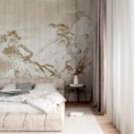 Papier peint – Branches vertes sur fond beige texturé