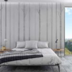 Papier peint – Troncs fins gris sur fond clair