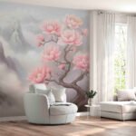 Papier peint – Arbre aux fleurs roses