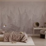 Papier peint – Fougères au trait sur fond rose taupe