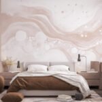 Papier peint – Vagues roses et cercles blancs